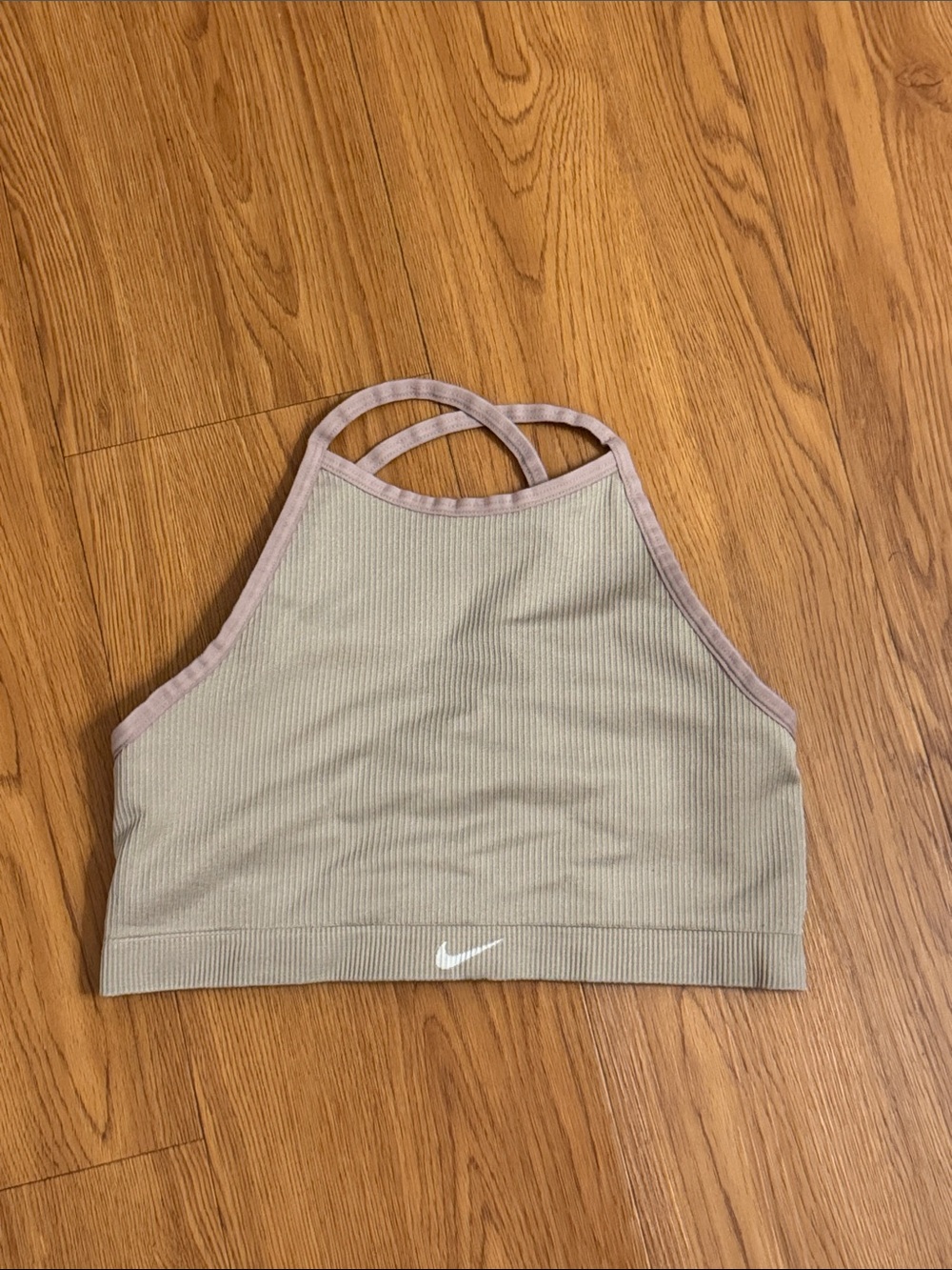 Nike Women's Ribbed Halter Sports Bra in Beige